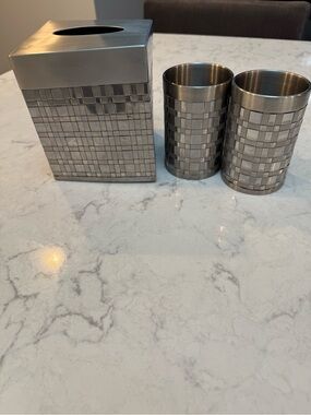 Stainless Steel Mosaic Tissue Box Cover & Tumbler Set - Silver